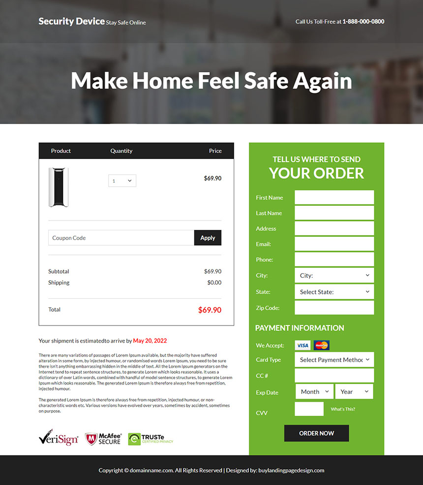 home security system responsive landing page