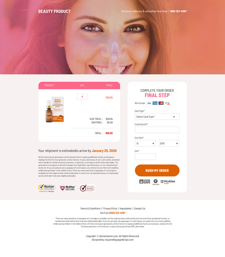 beauty product selling bootstrap landing page design