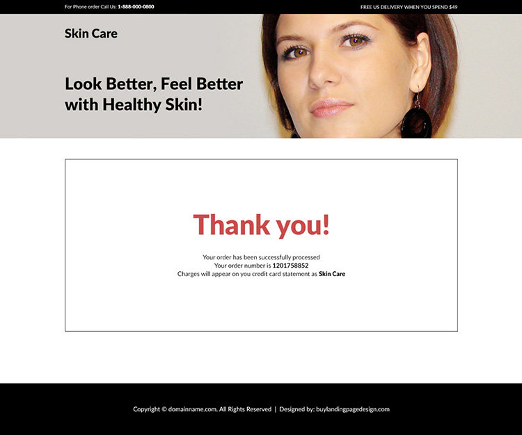 skin care product responsive landing page design