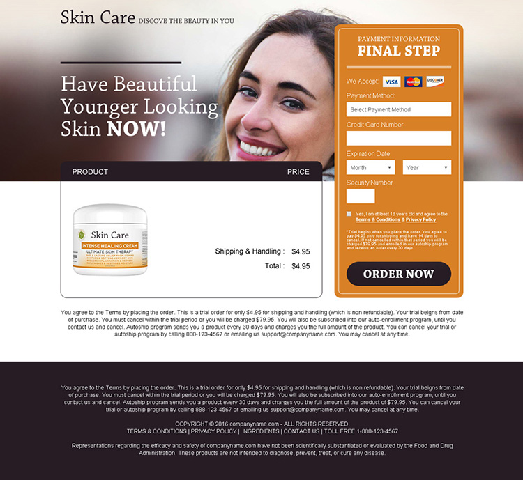 skin care product selling bank page design