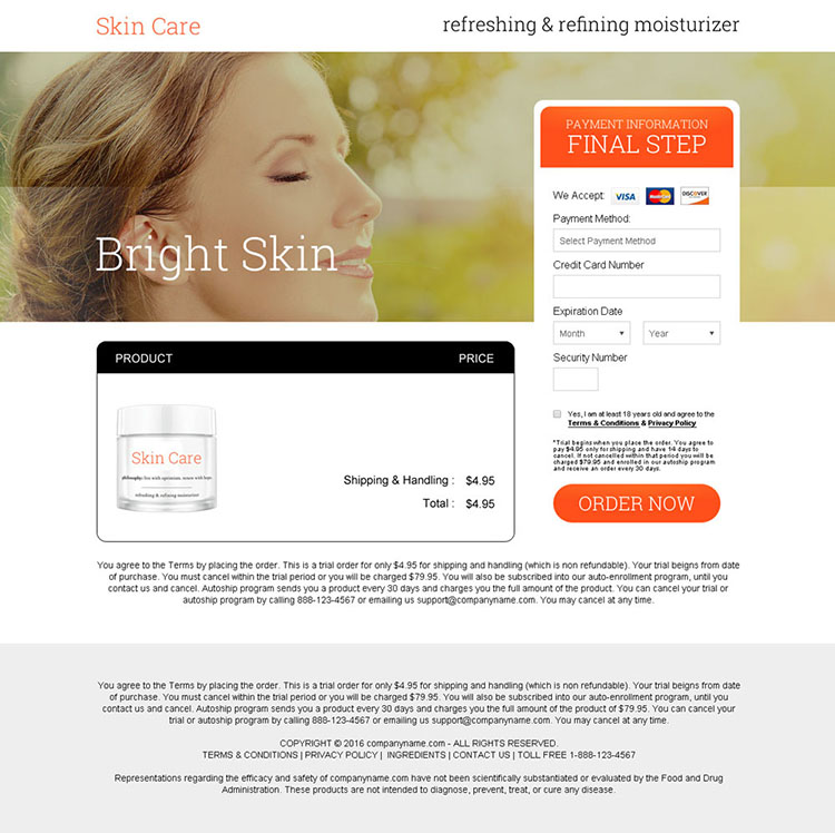 skin care moisturizer cream selling bank page design