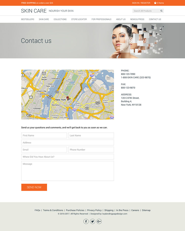 skin care product selling clean website design