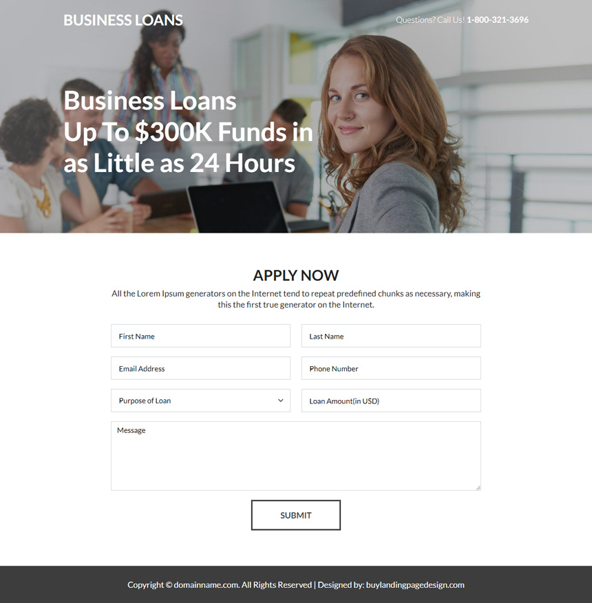 small business funding lead capture landing page