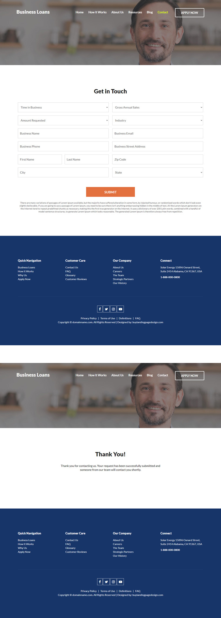 small business loan and financing website design