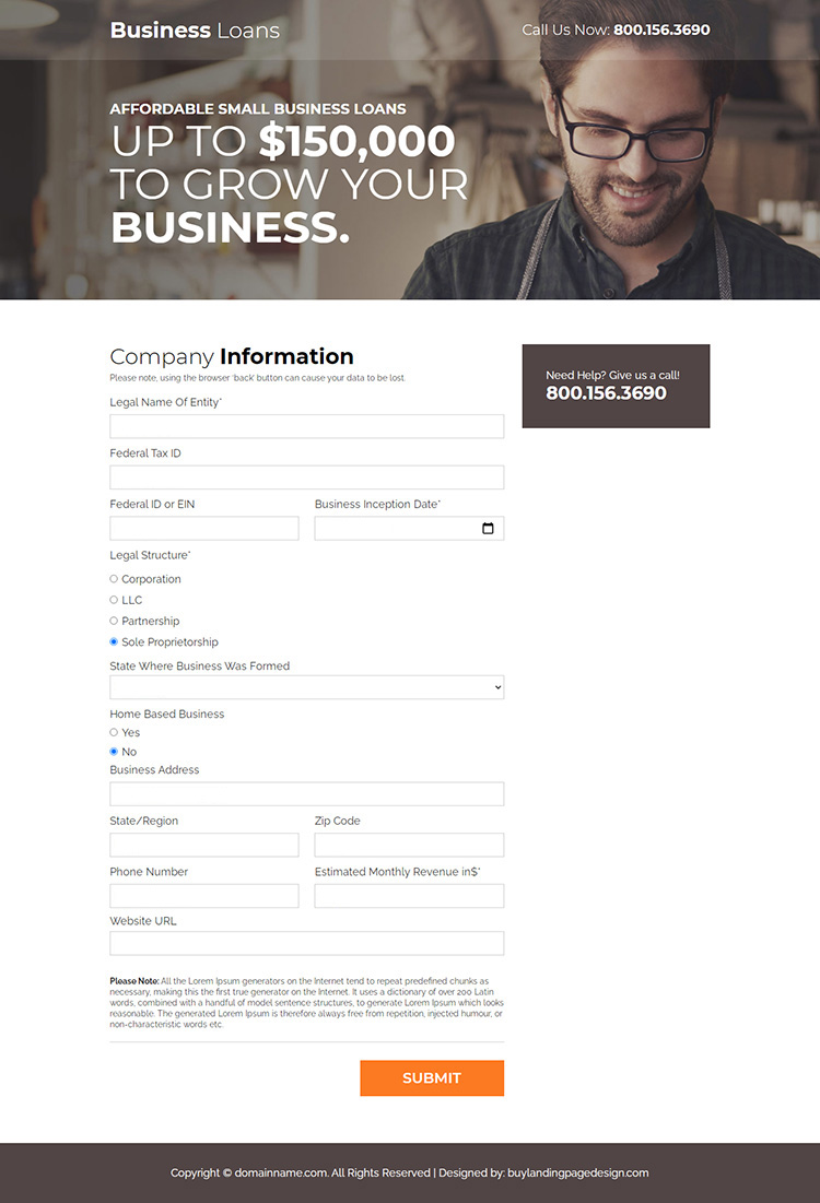 affordable small business loan responsive landing page design