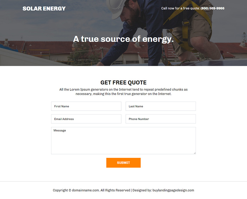 solar panels lead capture landing page design