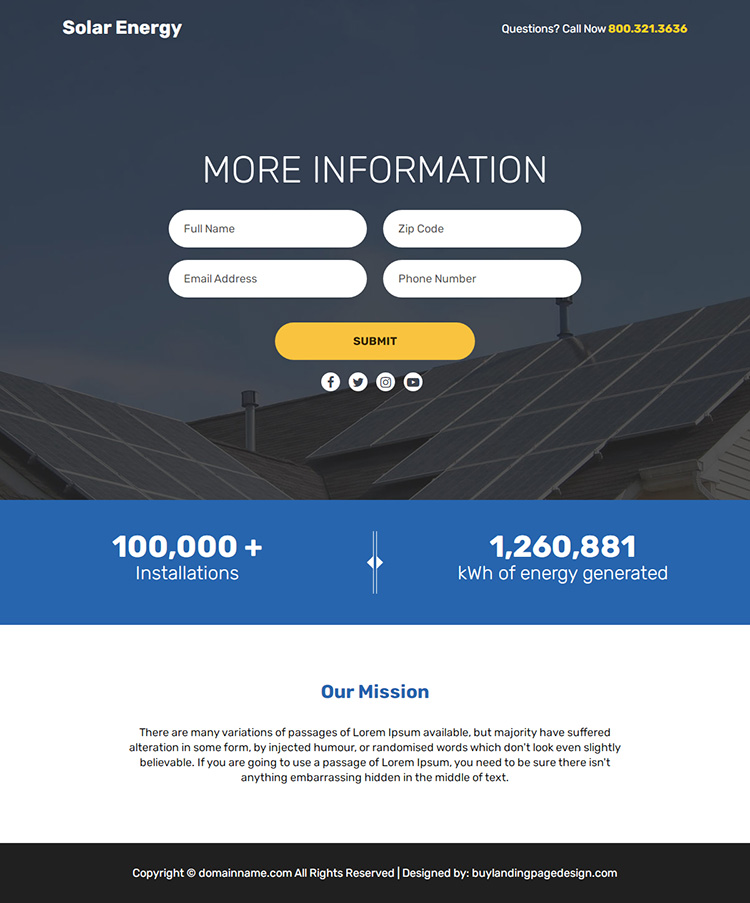 solar energy solutions lead funnel page design