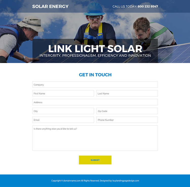 solar energy company responsive landing page