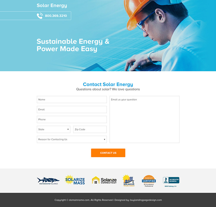 solar energy company lead capture landing page design