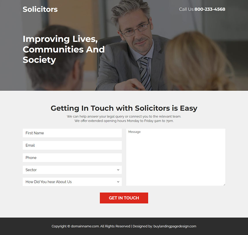 solicitor service lead capture responsive landing page