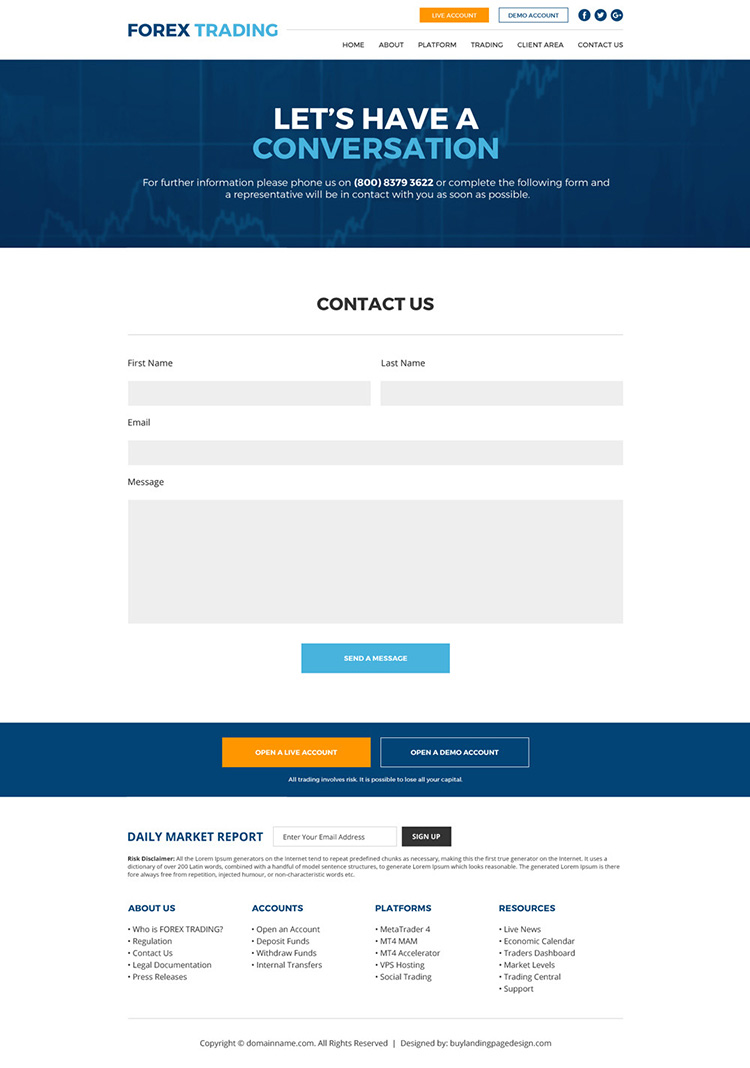 forex trading sign up capturing responsive website design