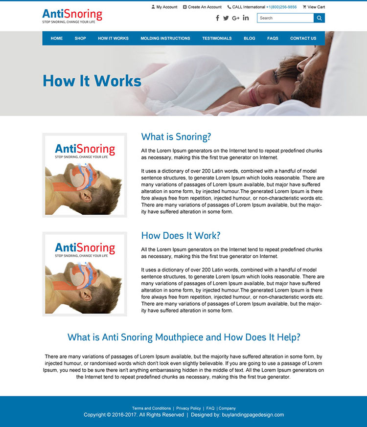 anti snoring product selling html website design