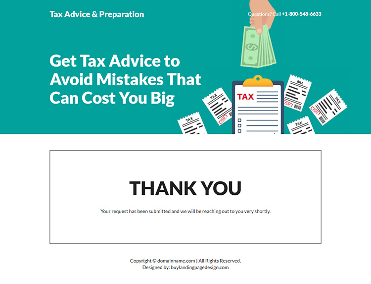 tax advice and preparation responsive landing page