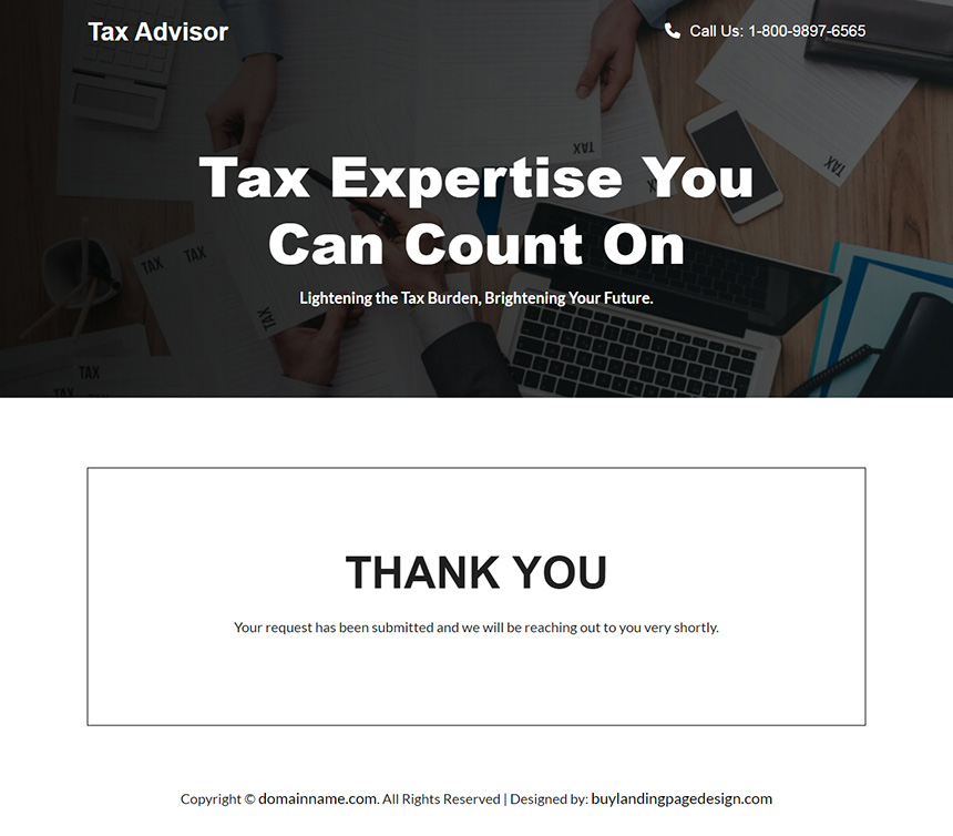 tax advisor free consultation responsive landing page