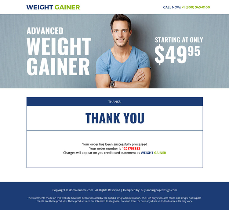 weight gain supplement selling bootstrap landing page
