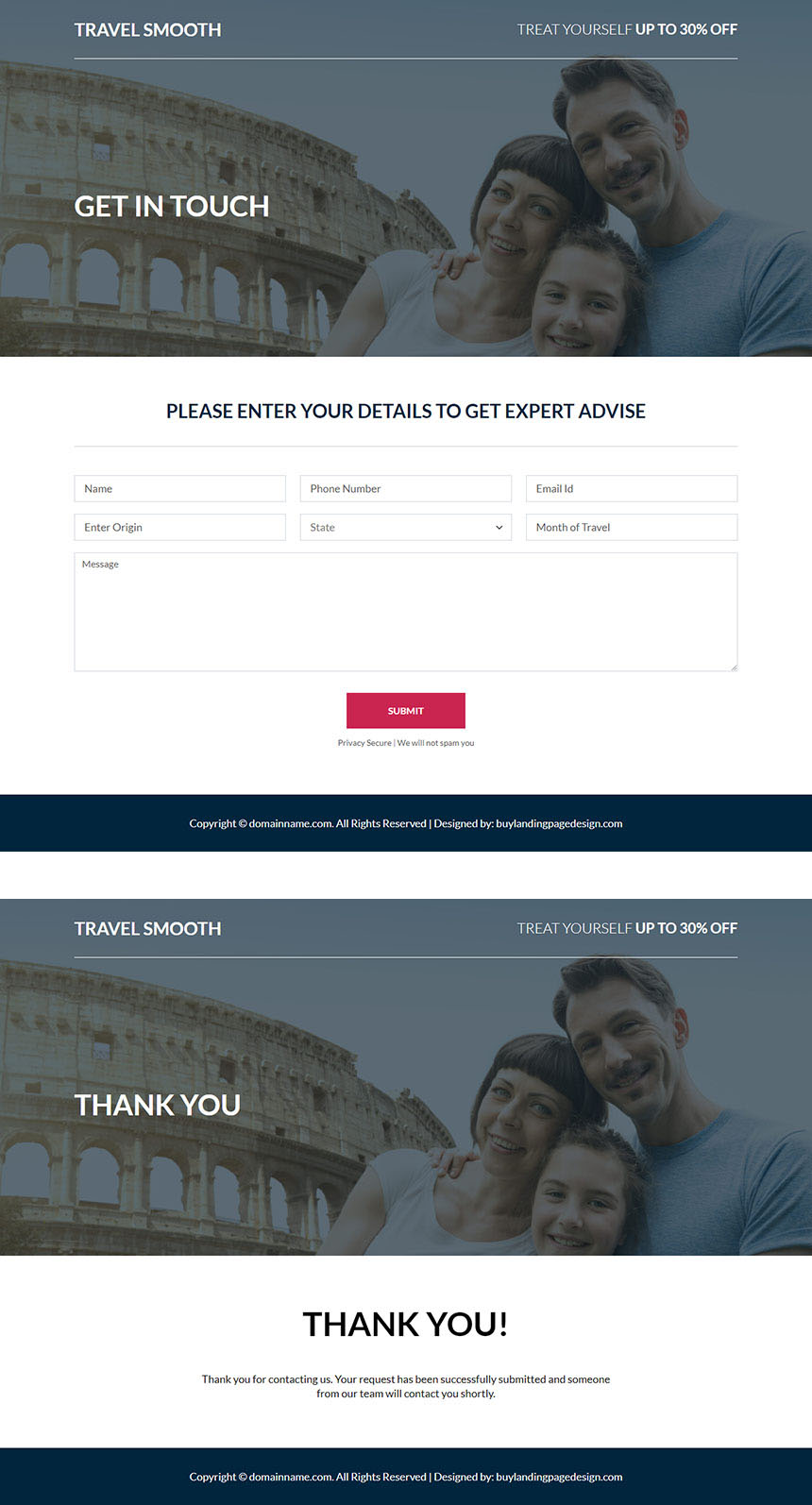 affordable vacation packages lead capture landing page