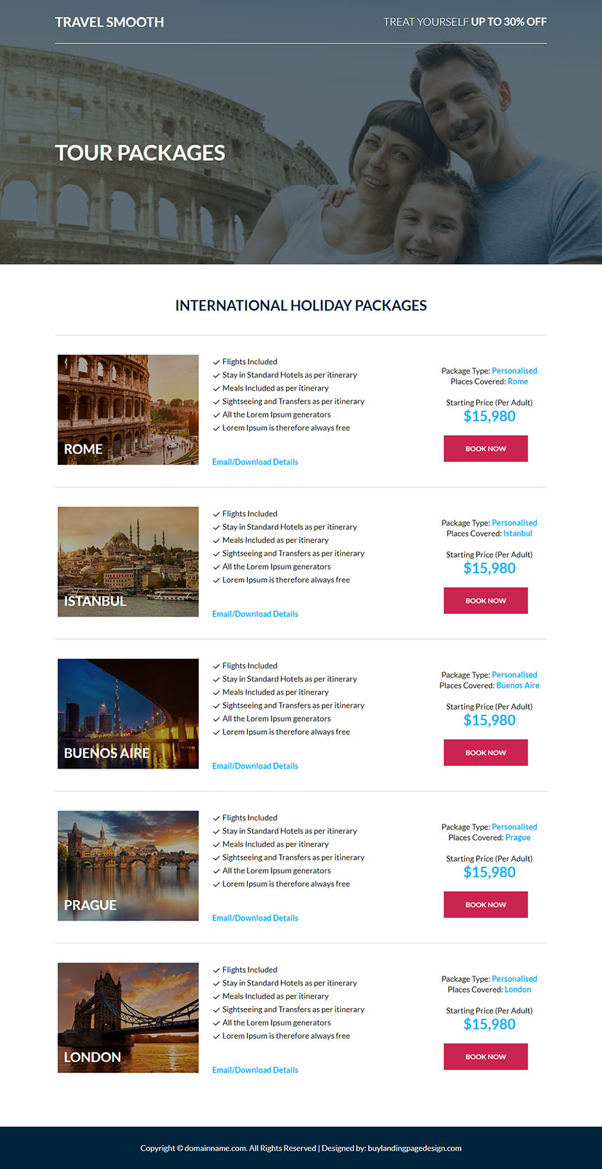 affordable vacation packages lead capture landing page