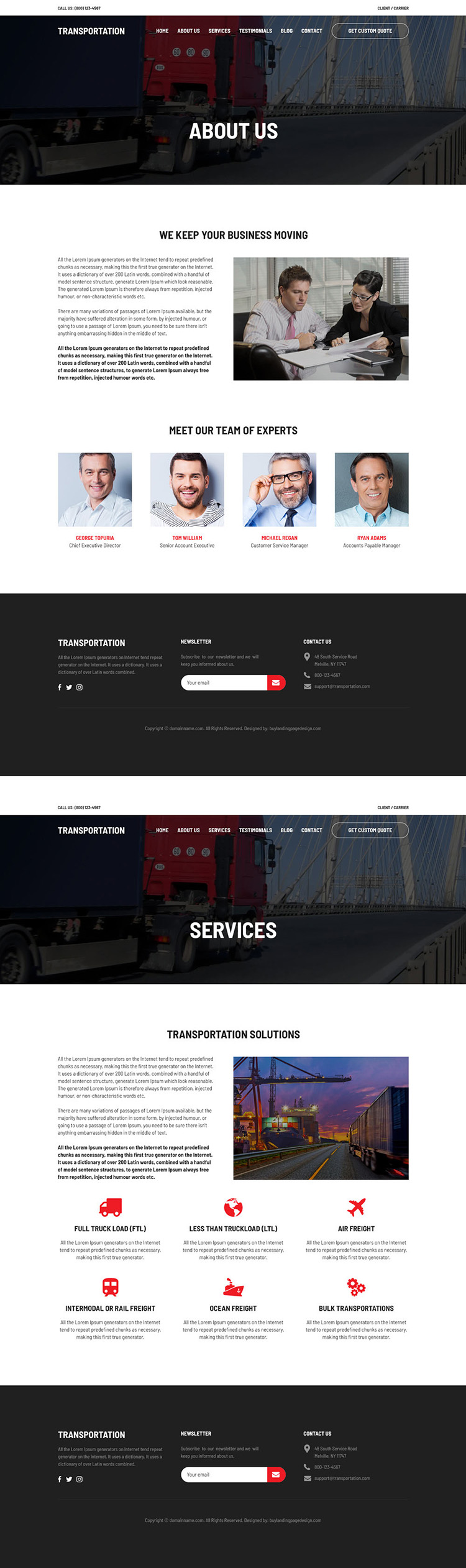 transportation and logistics management service website design