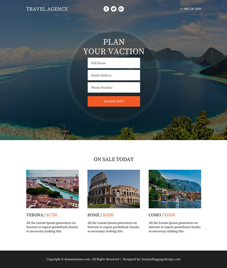 appealing travel agency lead funnel landing page