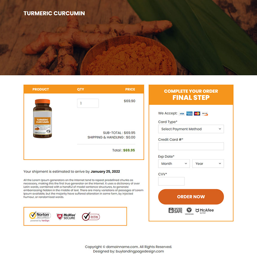 turmeric curcumin extract responsive landing page