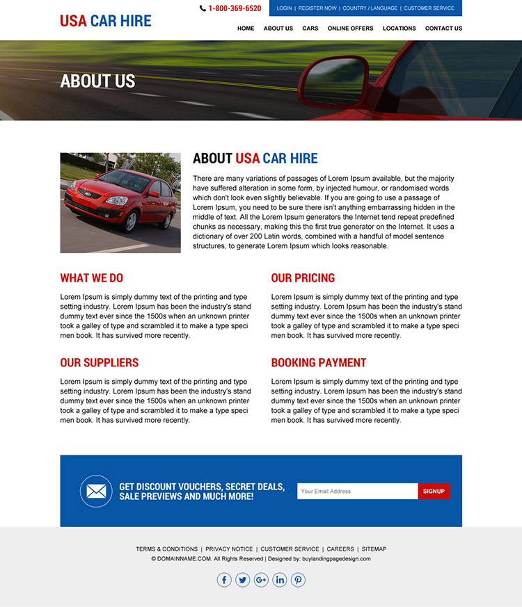 USA car hire services responsive website design