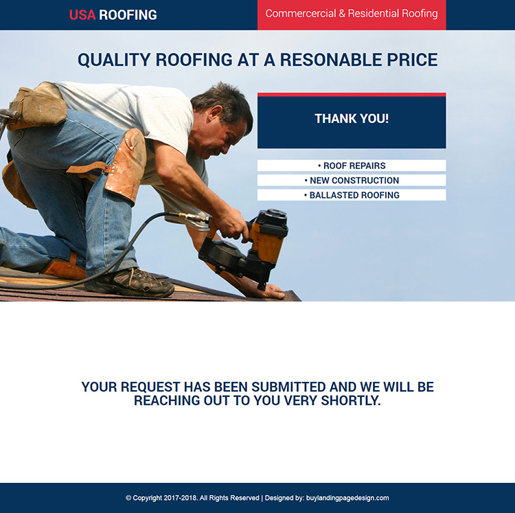 responsive usa roofing and construction landing page design