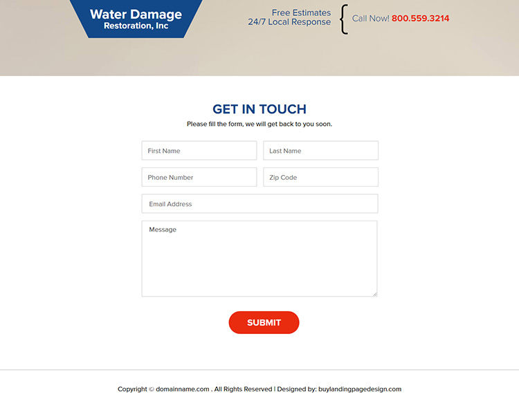water damage restoration service responsive landing page