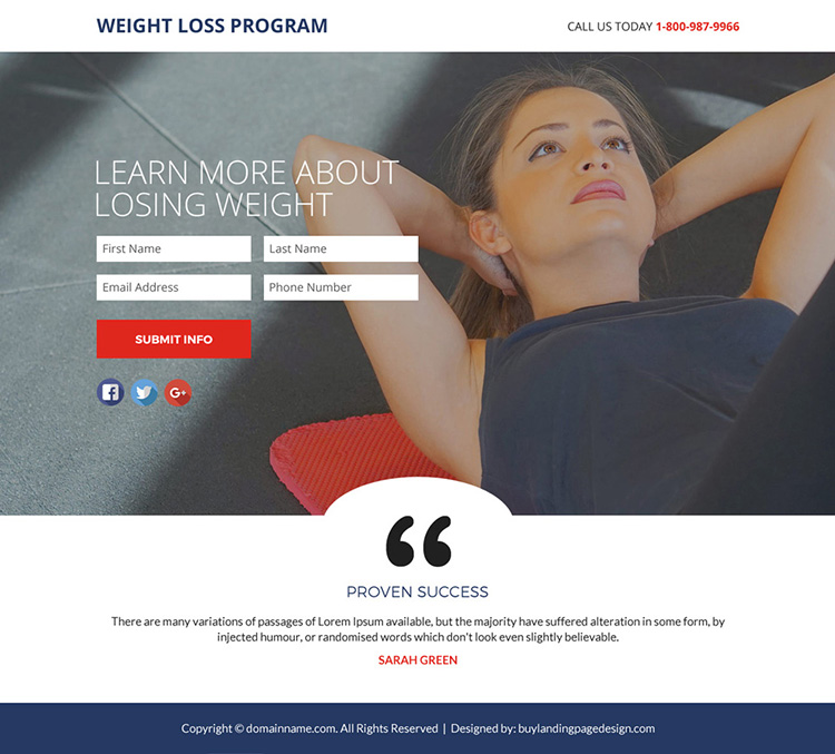 weight loss program lead funnel responsive landing page design