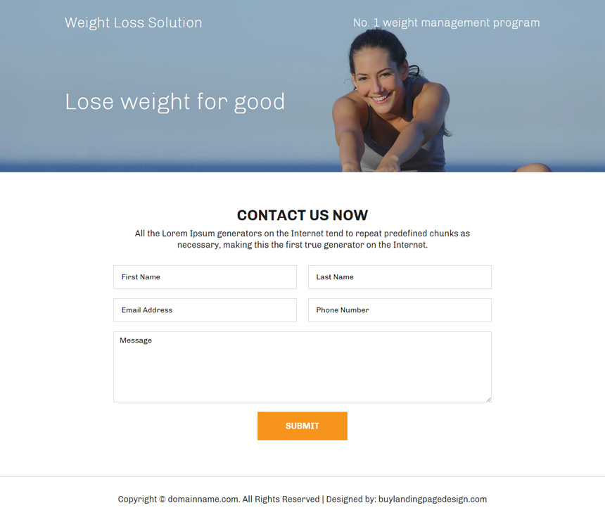 weight loss solution lead capture landing page