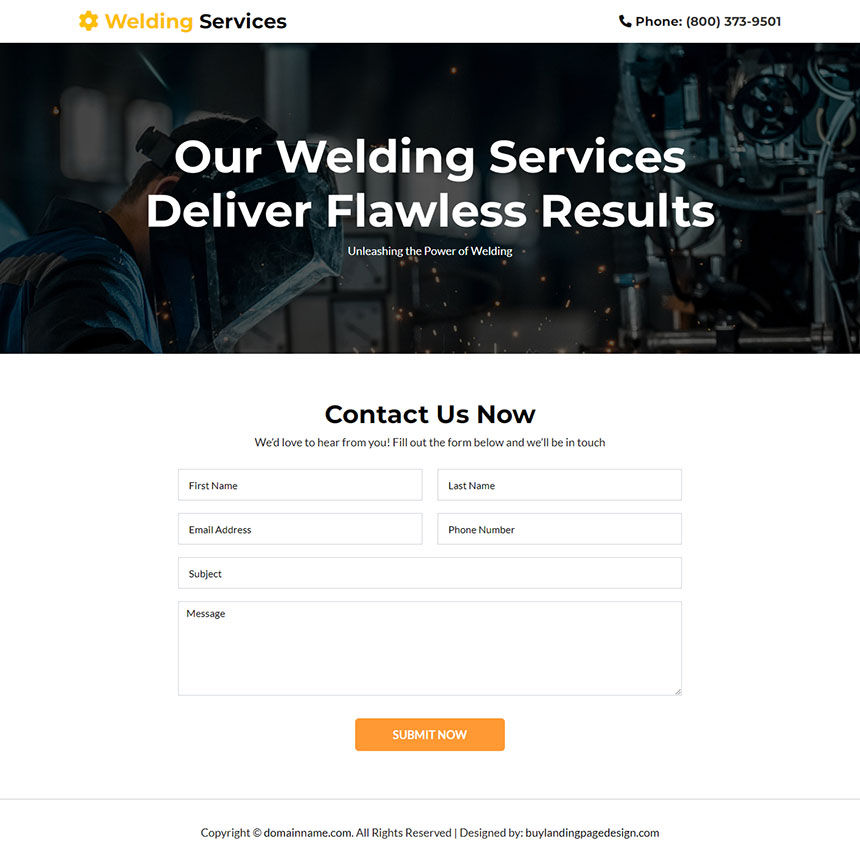 industrial welding services lead capture landing page