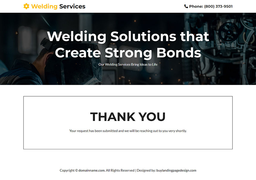 industrial welding services lead capture landing page