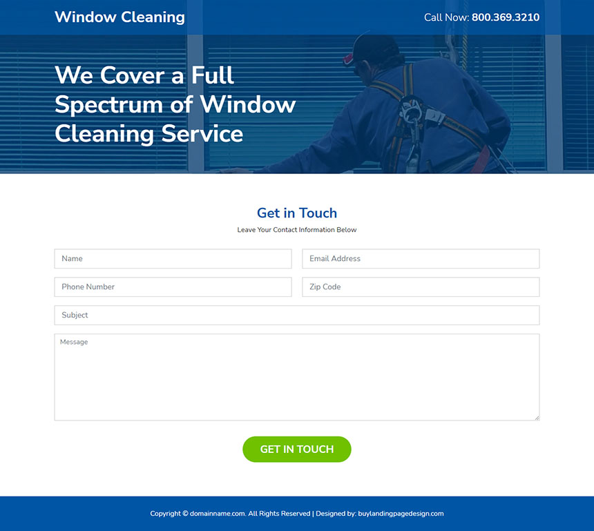 best window cleaning service responsive landing page design