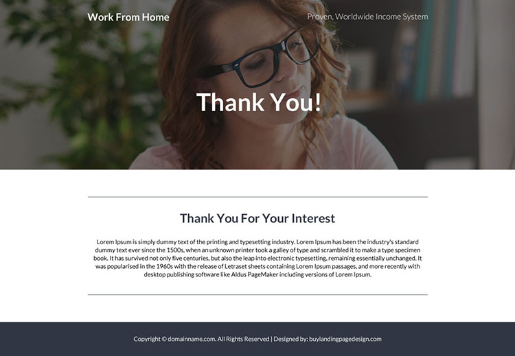 work from home sign up capturing bootstrap landing page