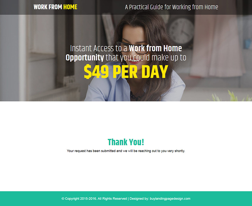 work from home opportunity modern responsive landing page design template