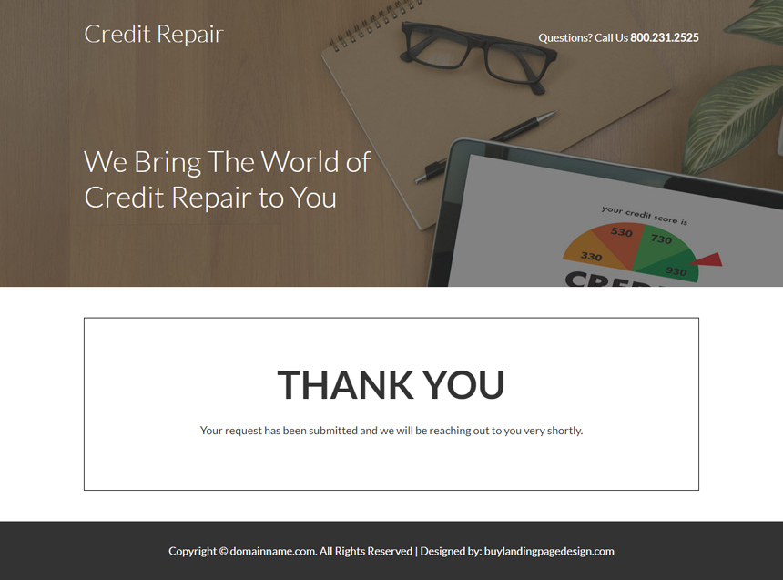 minimal credit repair service responsive landing page design