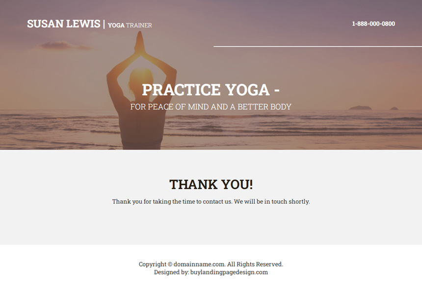 personal yoga trainer lead capture landing page
