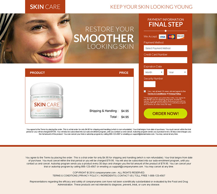 skin care product selling best bank page design